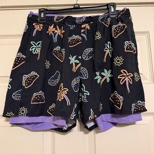 Chubbies Taco Palm Print Black Athletic Shorts Size XL